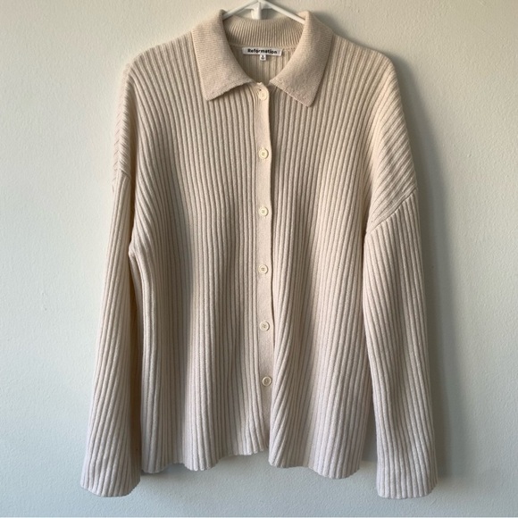 Reformation Fantino Cashmere Polo Collar Knit Button Cardigan Sweater Gossamer - Picture 6 of 10